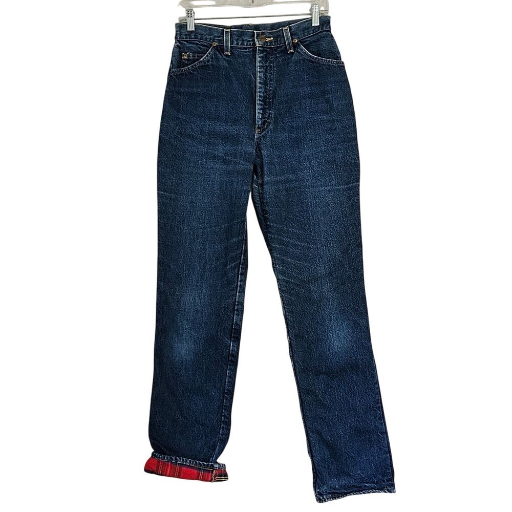 L.L. Bean Flannel Lined Jeans High Rise Straight Leg Size 12 Vintage